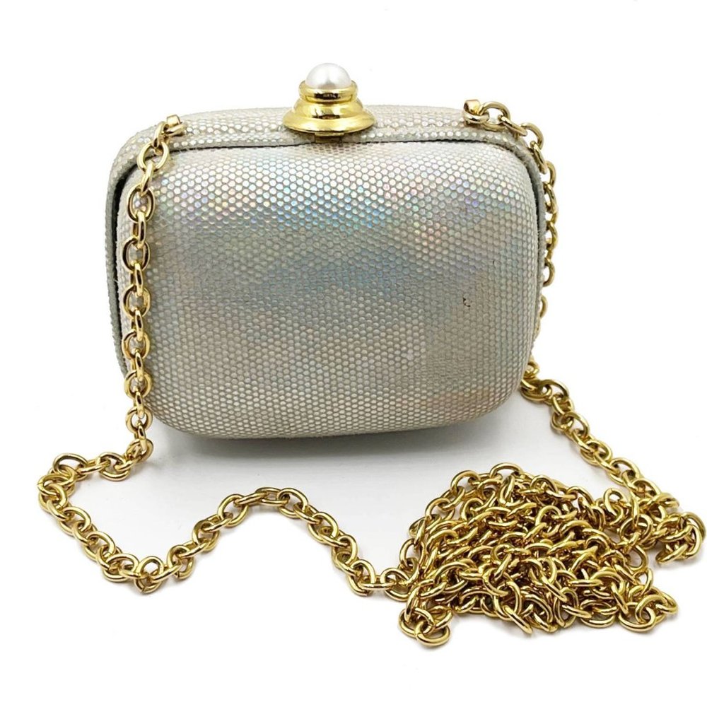 Escada Vintage Silver Leather Mini Hard Case Cross Body Bag